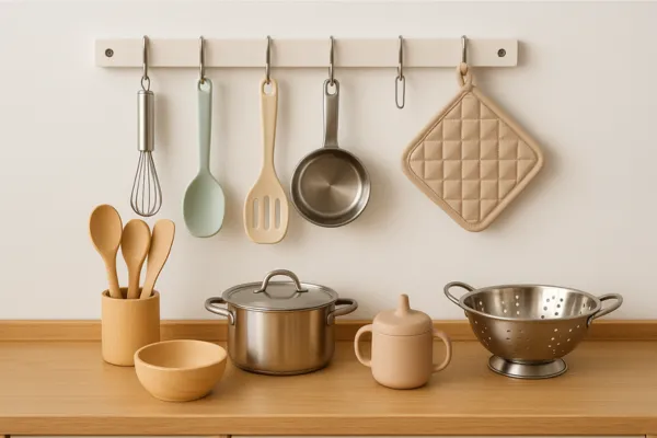 Como Organizar a Cozinha com Utensílios de Tamanho Real e Seguro para o Bebê Auxiliar nas Tarefas